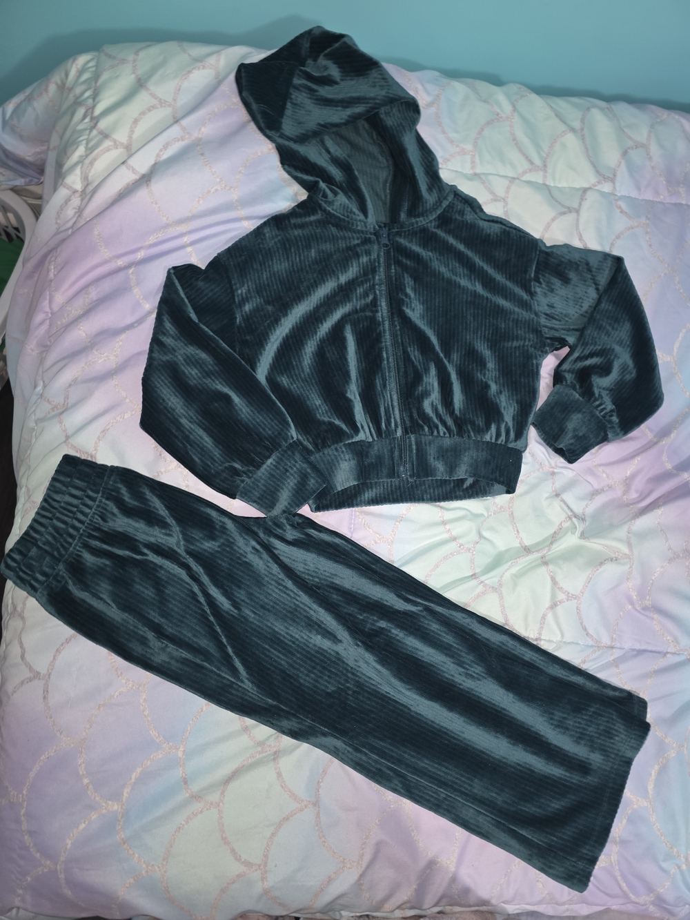 Deep Teal Ribbed Velour Jogger Set